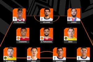 世俱杯网站-欧联官方评选本赛季最佳阵容：索兰克领衔锋线，卡塞米罗&amp;B费在列